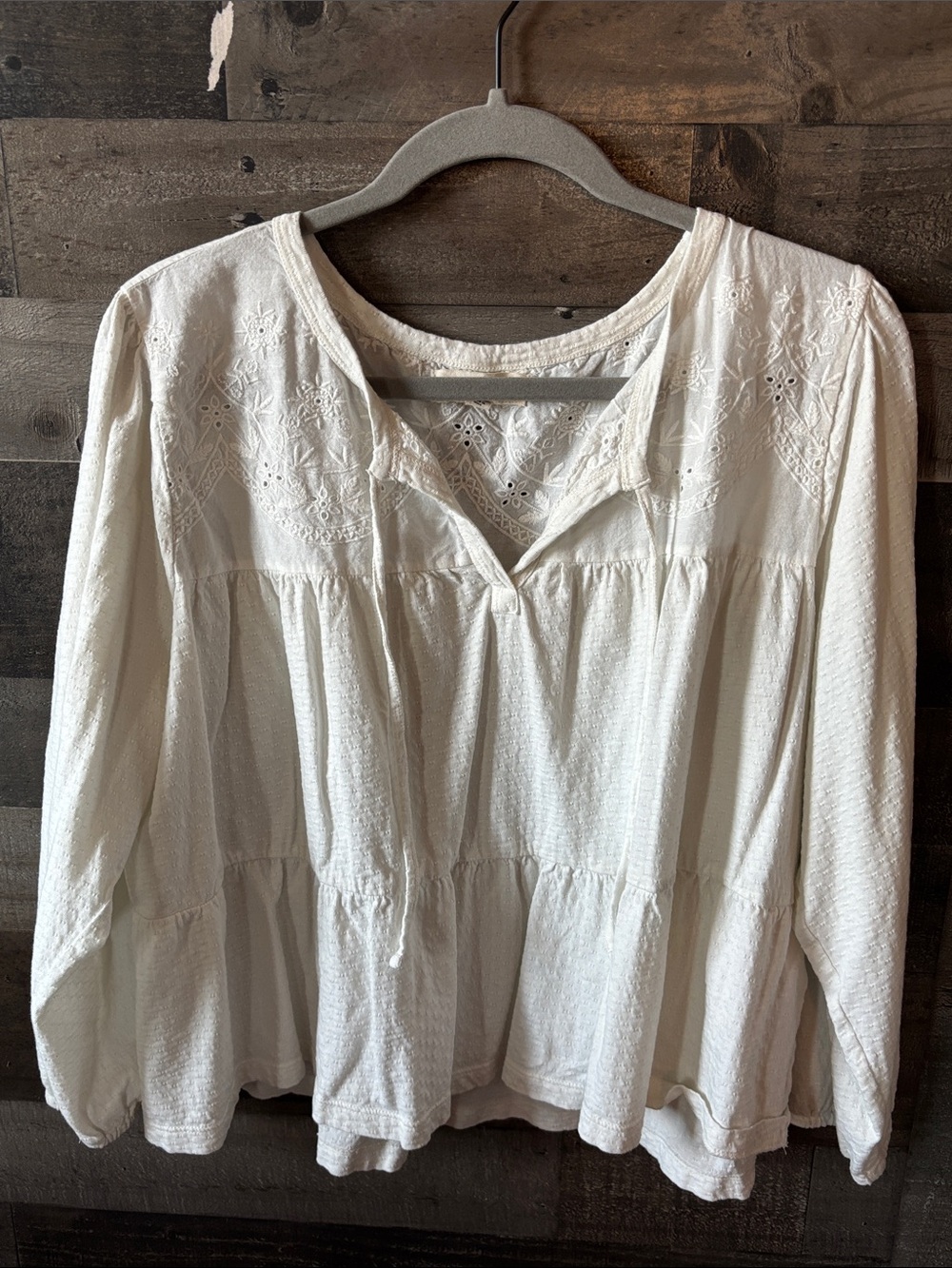 Lucky Brand Cream Embroidered Peasant Blouse